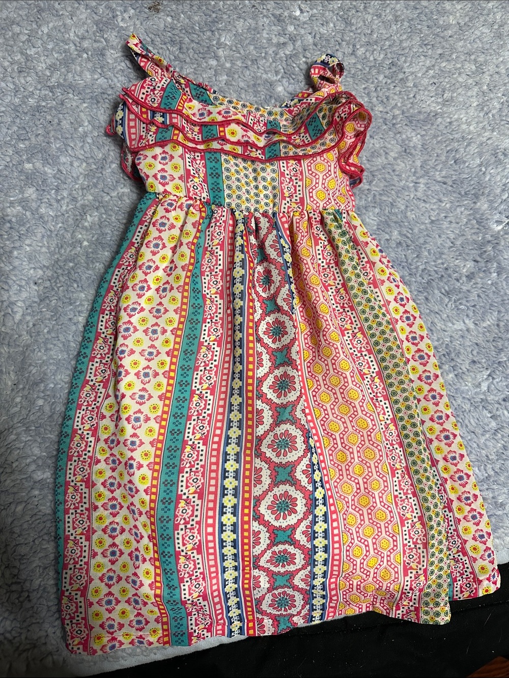 Girls Floral Stripe Summer Dress - Pink Multi